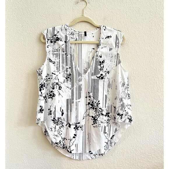 Serie Numérica Cotton Textured Printed V-Neck Tank Top Raw Hem Made In Italy - Picture 1 of 11